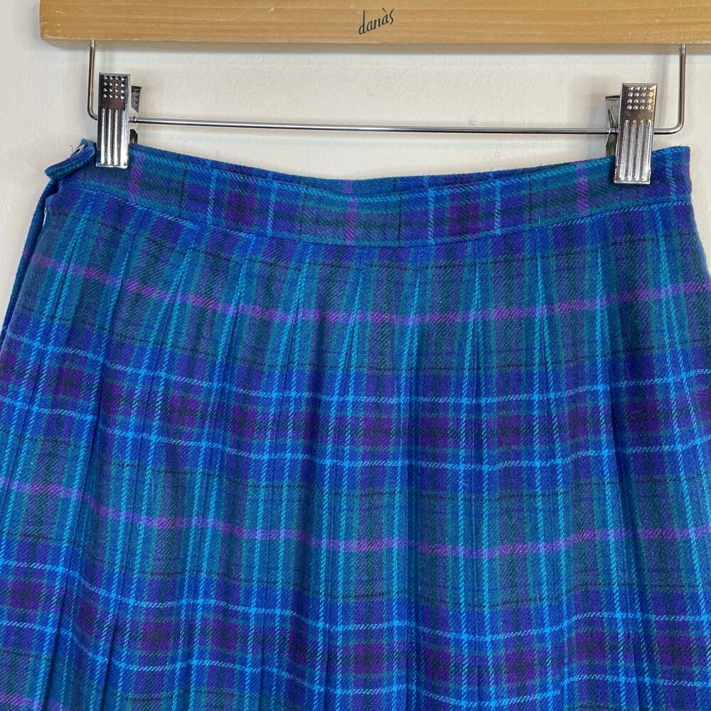 Vintage Pendleton 80s Wool Plaid Pleated A line Midi Skirt Blue Purple womens 8 - Picture 3 of 10